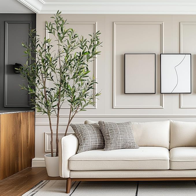 6FT Artificial Olive Tree Tall Faux Silk Plant Tall Faux Olive Tree with Natural Wood Trunk & Lifelike Fruits Fake Potted Tree or Home Office Decor