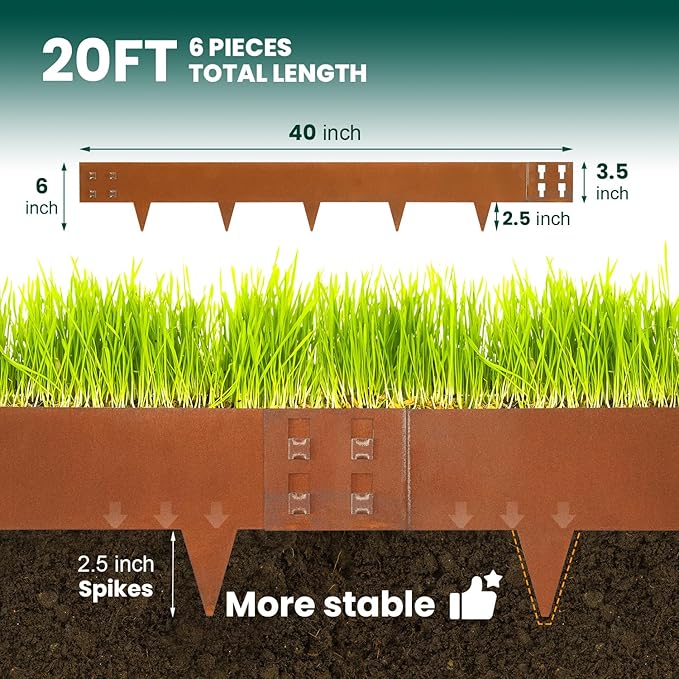 Corten Steel Landscape Edging 40" Lx 6" H Steel Landscaping Edging 6 pcs Metal Landscape Edging Garden Landscaping Border Edge for Yard Lawn by GZGNEEVL