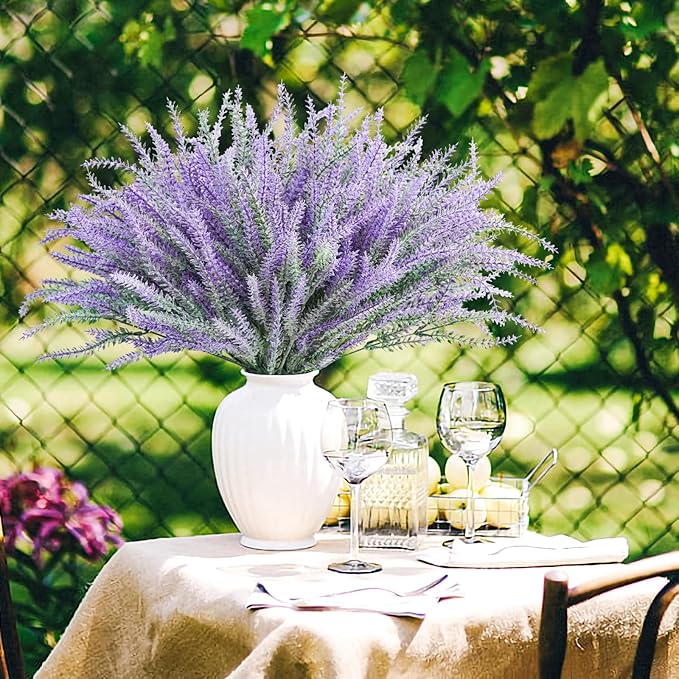 30 Bundles Artificial Lavender Outdoor, 14.5" UV Resistant Faux Plants Outdoor Greenery Stems No Fade Plastic Fake Flowers for Window Garden Office Patio Porch Decor