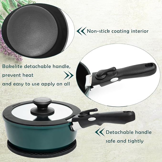 Moss & Stone Aluminum Pots And Pans Set Nonstick, Removable Handle Cookware, Stackable , Dishwasher Safe, Induction Camping Cookware Set. (10 Pieces Blue)