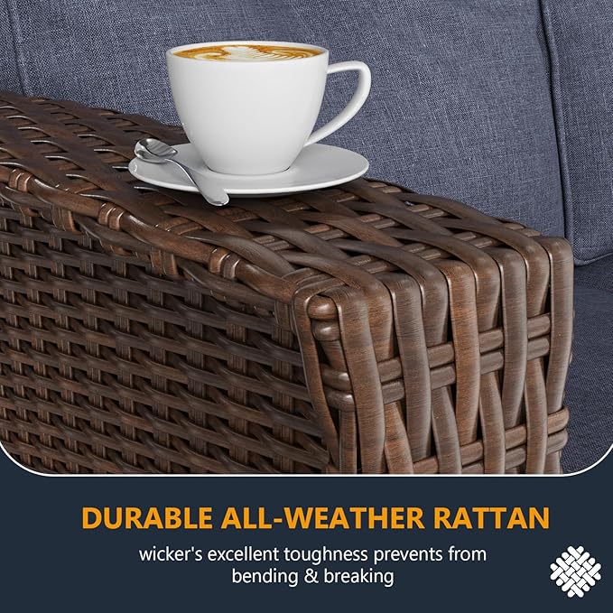 5 Pieces Outdoor Patio Furniture Set, Wicker Patio Sectional Set Conversation Wicker Swivel Chairs with Small Side Table