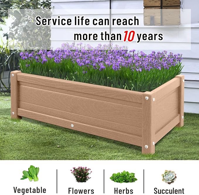 HDPE Raised Garden Beds Outdoor,Rot-Resistant and Non-Cracking,Outdoor Planter Boxes Rectangle with Drainage Holes for Yard,Lawn Brown