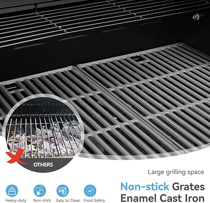 GREEN PARTY 4 Burner BBQ Propane Gas Grill with Side Burner & Porcelain-Enameled Cast Iron Grates, 545 SQIN Grilling Area 42,000 BTUs Barbecue Grill for Outdoor Cooking Garden Patio Backyard, Silver