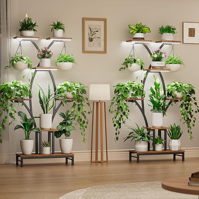 Plant Stand Indoor with Grow Lights - 7 Tiered Metal Corner Shelf for Multiple Plants, 63" Corner Plant Stand for Indoor Plants, X-Shaped Plant Rack for Home, Living Room, Office & Patio Decor