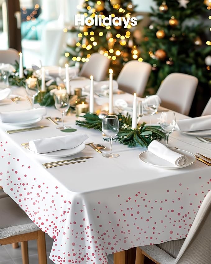 Pureegg Plastic Table Cloth Disposable 8 Pack, 54 x 108 Inch Table Cloths, Graduation Decorations of 2025, Graduation Tablecloths, Rectangle, Plastic Cover, Leakproof & Sturdy, White and Rose Gold