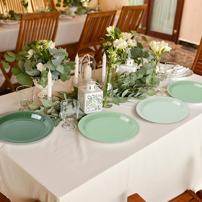 Sage Green Paper Plates Gradient Green Party Plates 7”Disposable Round Dessert Plates for Birthday Wedding Bridal Baby Shower Christmas Party Supplies 4 Colors (24)