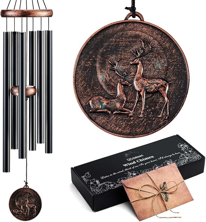 Wind Chimes for Outside, Vintage Deer Deep Tone Wind Chime Outdoor Clearance, Patio Porch Balcony Decoration, Garden Hanging Decor Gifts for Women Mom Grandma (32" Deer)