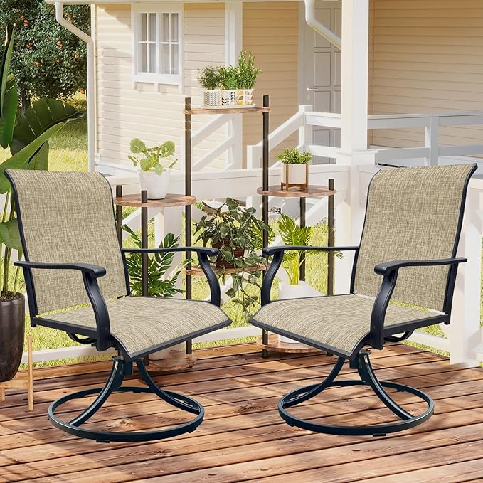 Patio Swivel Chairs Set of 2, Outdoor Dining Chairs with High Back, All-Weather Swivel Rocker Chair 400lb Weight Capacity, Outdoor Furniture for Backyard, Deck, Lawn, Porch or Garden