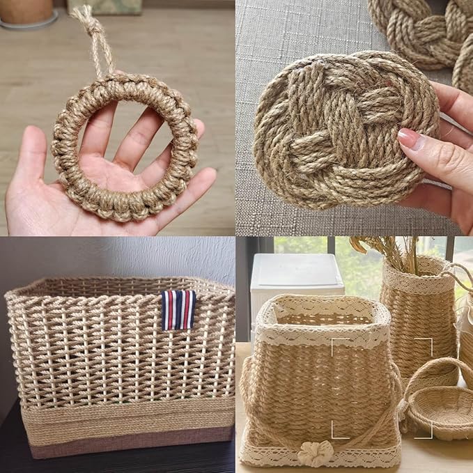 5mm Jute Twine, 328 Feet Braided Jute Rope, Heavy Duty and Thick Twine Rope for DIY Artwork, Bundling, Home Decor, Gardening Applications