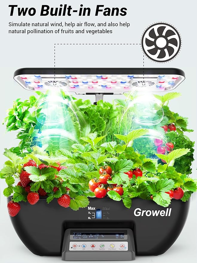 Hydroponics Growing System Kit, 17 Pods Herb Garden with 102 28W Full-Spectrum Grow Lights & 2 Fans, Indoor Garden with Water Pump, 10L Water Tank, Auto Timer, Height Adjustable (Black & Grey)