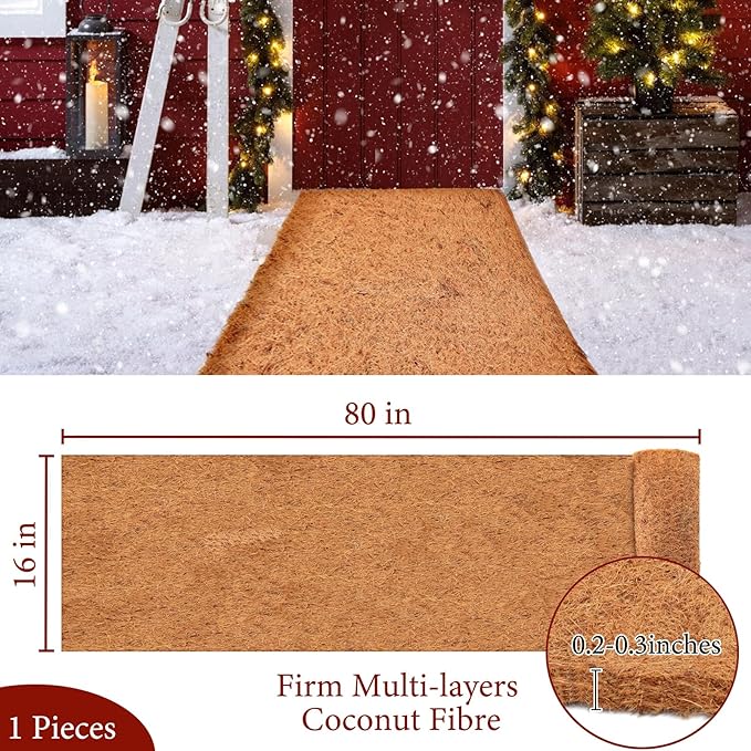 Riare 1 Pack 16 × 80 Inch No-Slip Ice and Snow Carpet Mats- Natural Coconut Fiber Carpet Anti-Slip Coir Mat for Winter Walkways Front Door Stairs Porch Outdoor Garden Patio Safe &Stable Walking