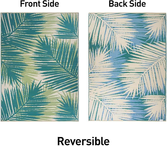 Rugshop Tropical Floral Reversible Crease-Free Waterproof Premium Recycled Plastic Outdoor Rugs for Patio,Backyard,RV,Deck,Picnic,Trailer,Beach,Camping Green 5' x 7'