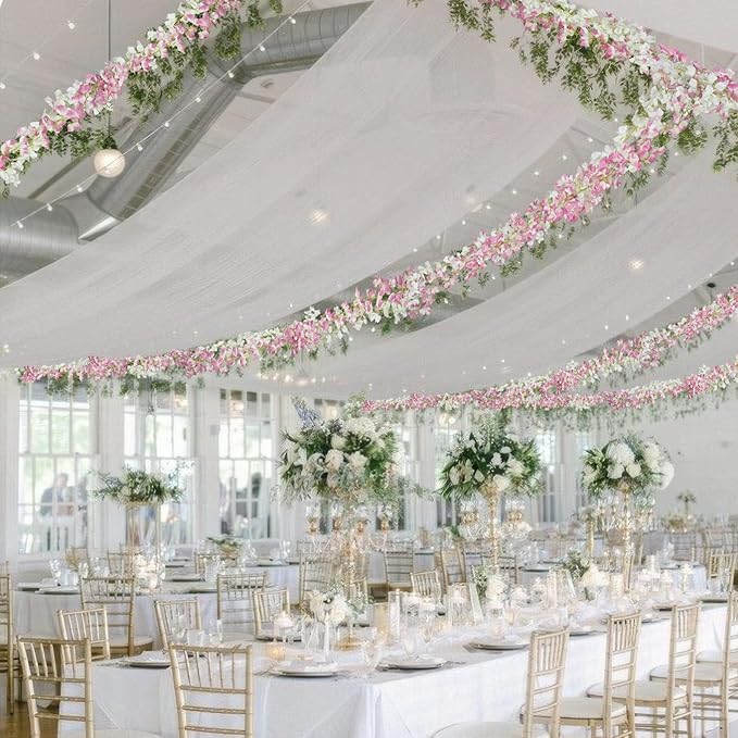 2 Pcs Artificial Bougainvillea Flowers Garland Fake Silk Bougainvilleas Vines Trailing Faux Hanging Flowers Plants Bougainvillea Artificial for Porch Wedding Arch Spring Summer Decor Pink White