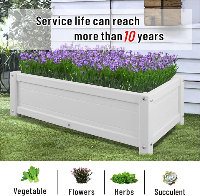 HDPE Raised Garden Beds Outdoor,Rot-Resistant and Non-Cracking,Outdoor Planter Boxes Rectangle with Drainage Holes for Yard,Lawn White
