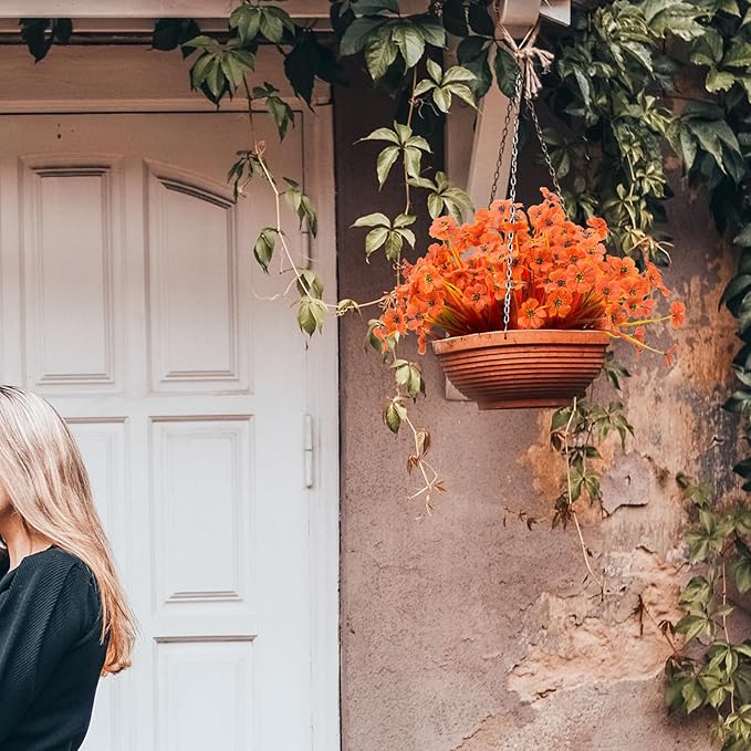 15 Bundles Artificial Flowers UV Resistant Outdoor Plants No Fade Faux Plastic Shrubs Fake Silk Flowers Window Box Garden Porch Home Decoration(Deep Autumn Orange)