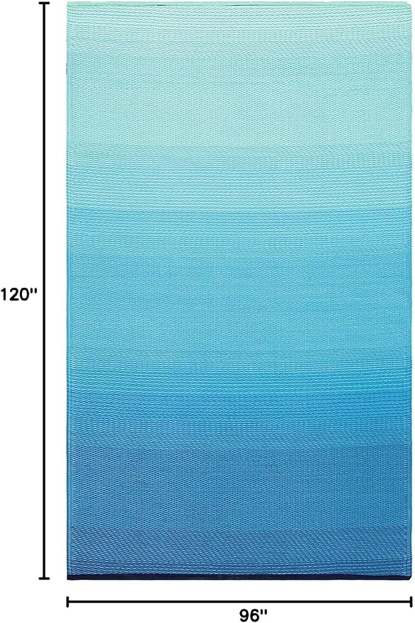 Fab Habitat Ombre Outdoor Rug - Waterproof, Fade Resistant, Crease-Free, Reversible - Premium Recycled Plastic - Patio Porch Balcony Deck - Big Sur Teal - 8x10 ft