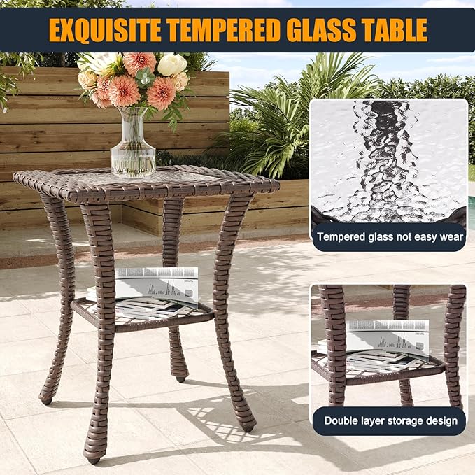 5 Pieces Outdoor Patio Furniture Set, Wicker Patio Sectional Set Conversation Wicker Swivel Chairs with Small Side Table