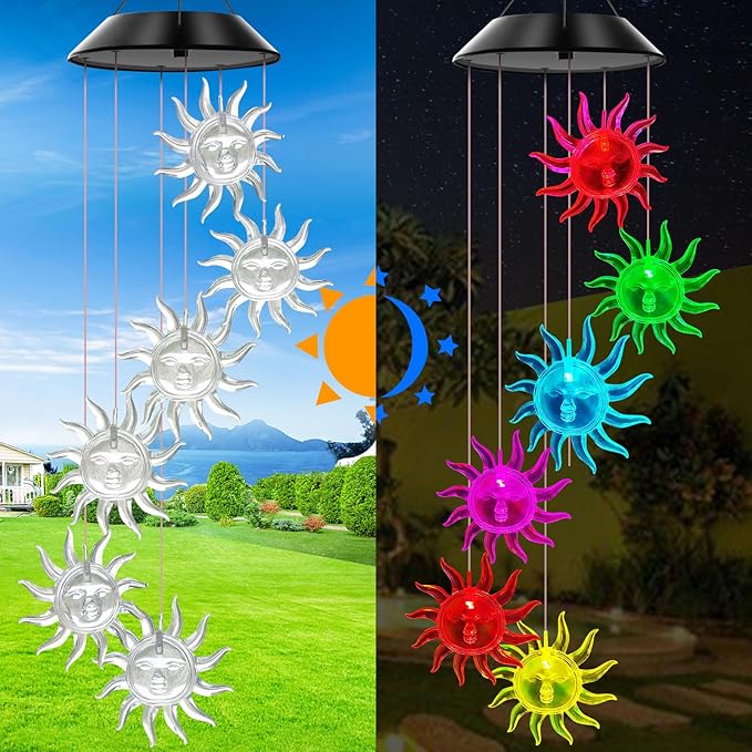 Solar Wind Chimes Outdoor Color Changing Lights, Gift for Women Mom Grandma Sister Best Gifts, Wind Chimes Unique Outdoor Garden Yard Decor (Sunflower)
