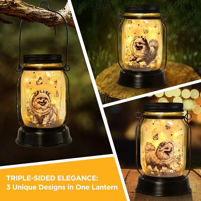 kyoryuger Pomeranian Gifts for Women/Men Pomeranian Solar Lanterns Dog Mom Birthday Dog Lovers Lantern Pet Loss Pet Memorial Lights Solar Garden Decoration for Yard, Patio,Backyard,Porch Torches
