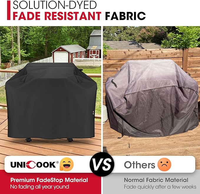 Unicook 50 Inch Grill Cover for Outdoor Grill, Heavy Duty Waterproof BBQ Cover with Side Handles and Air Vents, Weather Resistant, Fits Weber Charbroil Nexgrill Gas BBQs up to 48 Inch Wide, Black