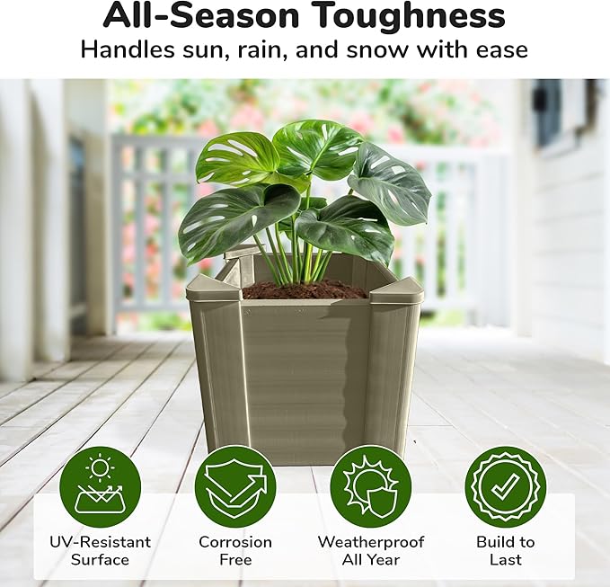 Raised Garden Bed - 1x1 ft Planter Box - Weathered Wood HDPE - No Tools Needed - DIY Kit for Urban Gardening, Flowers, Herbs & Vegetables - Made in The USA - 2 Pack