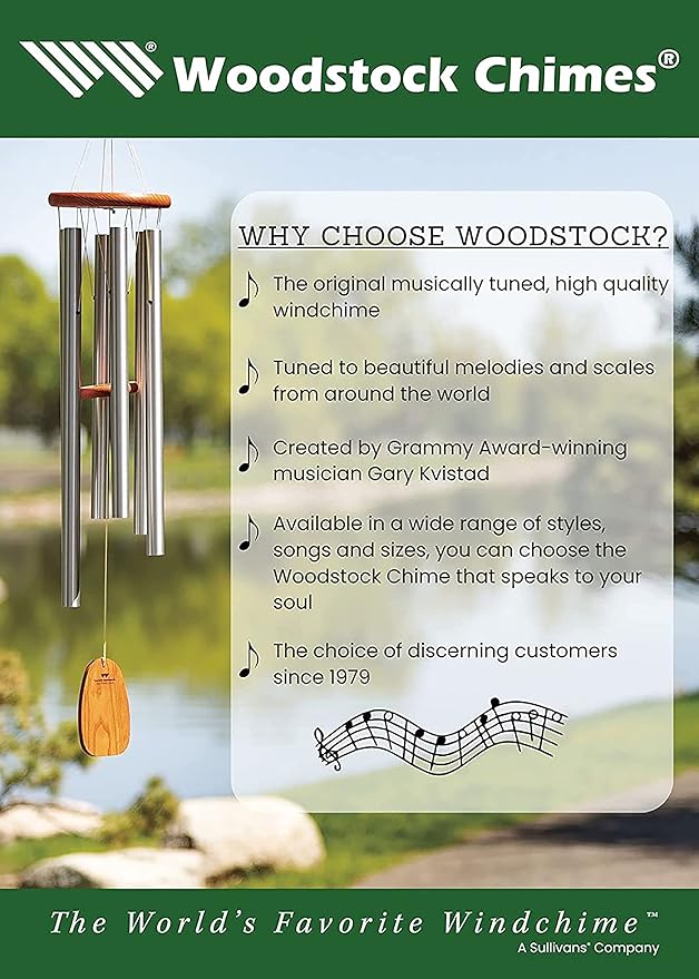 Woodstock Chimes Pluto Wind Chime for Outside 37" Grey Medium Tone Sound for Outdoor Garden, Patio, Porch Decor Gifts, Encore Collection, DCY37