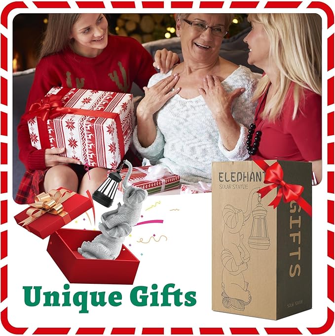 Solar Elephant Garden Statue with LED Lights - Waterproof Outdoor Decor for Patio, Yard, Balcony - Unique Elephant Gifts for Women, Mom, Grandma - Birthday, Mother’s Day, Housewarming Gift