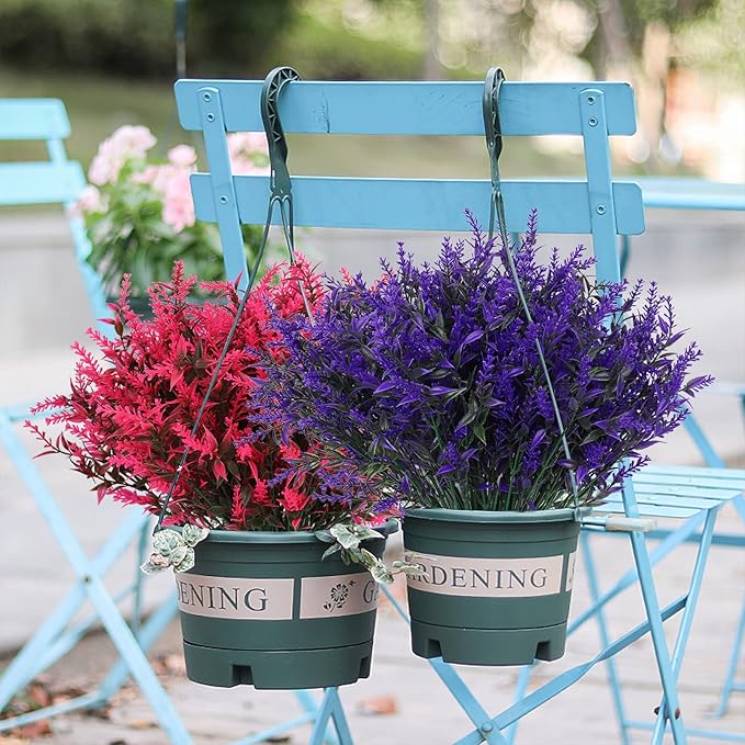 RECUTMS 20 Bundles Outdoor Artificial Flowers UV Resistant Fake Outdoor Plants, Faux Greenery for Indoor Outside Hanging Plants Garden Porch Window Box Home Wedding Farmhouse Décor(Purple)