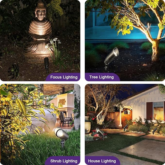 12-Pack Landscape Spot Lights Outdoor, 2700K-5000K Adjustable, 7W 580LM, IP65 Waterproof, CRI 90+, 12V Low Voltage Landscape Lighting for Garden, Yard, Bronze, ETL Listed