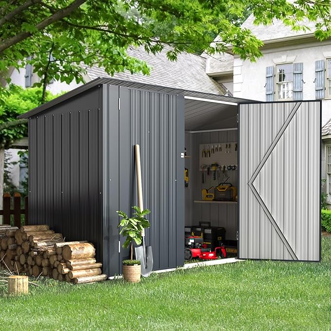 AECOJOY 7x3 Lean to Shed, 3x7 Outdoor Bike Sheds & Outdoor Storage Clearance, Small Lean to Metal Storage Shed, Outdoor Storage Cabinet Weatherproof for Bikes in Dark Grey