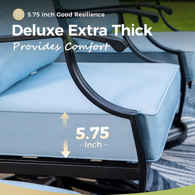 Patio Furniture Set 5 pcs, Outdoor Patio Furniture, 3-Seat Sofa, 2 Swivel Chairs, 2 Ottomans and 5.75" Extra Thick Cushion, Patio Conversation Set for Garden Backyard Deck,Blue