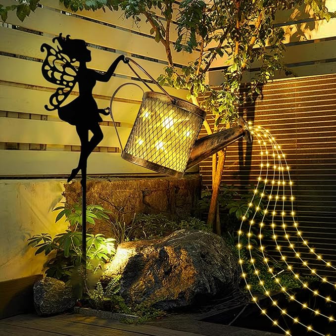 Solar Watering Can Lights Outdoor Decor, Metal Solar Fairy Light IP65 Waterproof, Hanging Garden Backyard Decor Lights Outside Patio Lawn, Gifts for Mom Grandma Women Birthday (Warm White)