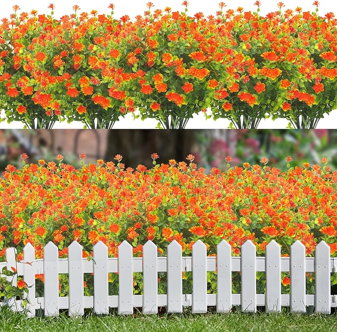 20 Bundles Artificial Flowers UV Resistant Fake Flowers No Fade Faux Plants Garden Porch Window Box Decorating (Orange)