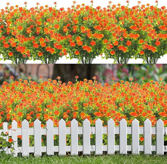 20 Bundles Artificial Flowers UV Resistant Fake Flowers No Fade Faux Plants Garden Porch Window Box Decorating (Orange)