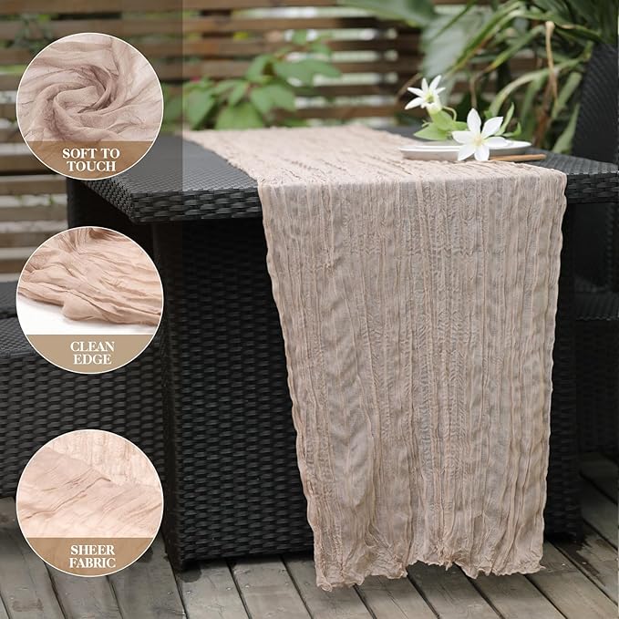 Le courant 10Ft Cheesecloth Table Runner, Rustic Boho Gauze Cheese Cloth Runner Table Runner for Weddings Bridal Baby Shower Birthday Holiday Parties Home Decor, Nude