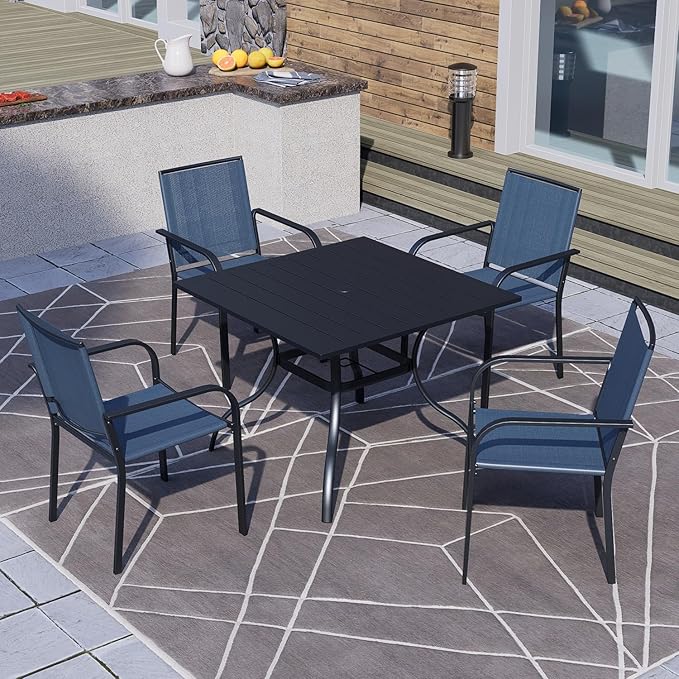 Patio Dining Chairs Set of 2 with Textilene mesh Fabric, Outdoor Space Saving Lawn Chairs for Porch Garden Backyard Poolside Sling Chairs,Blue