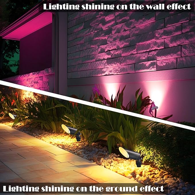 RGB Low Voltage Landscape Lighting, IP65 Adjustable Brass Color Changing Landscape Lights with Remote, 12V Spot Lights Outdoor for Yard Garden Patio Lawn Decorative