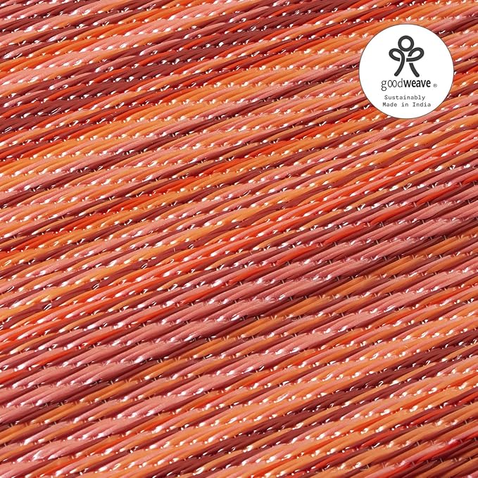 Fab Habitat Striped Outdoor Rug - Waterproof, Fade Resistant, Crease-Free, Reversible - Premium Recycled Plastic - Patio Porch Balcony Deck - Cancun Sunset - 8x10 ft