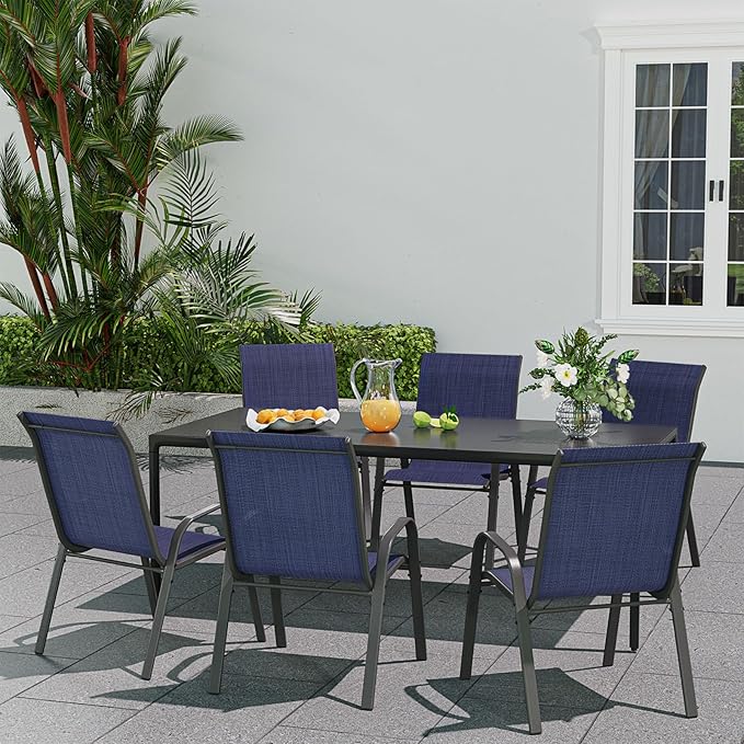 Patio Dining Chairs Set of 4, Outdoor Stackable Dining Chairs High Back for All Weather, Patio Furniture for Backyard, Porch, Garden, Pool Deck (Blue)