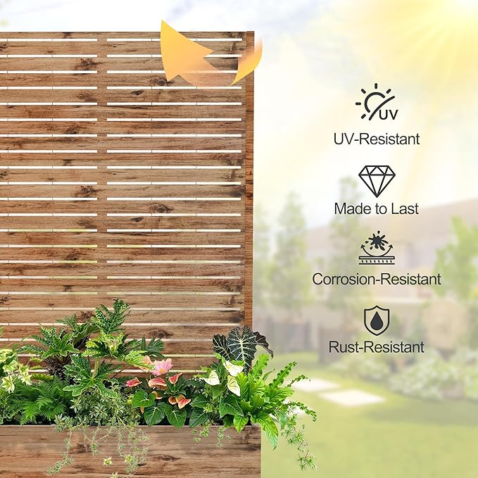 Raised Garden Bed with Trellis and Wheels,73"x47"x16" Metal Raised Garden Bed,Brown Wood Finish Metal Planter with Climbing Trellis for Vines & Vegetables