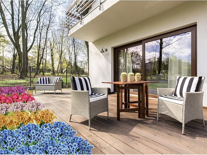 AmyHomie 20 Bundles Artificial Flowers for Outdoor UV Resistant Faux Flowers No Fade Fake Plastic Plants Garden Porch Window Box Decorating(Blue)