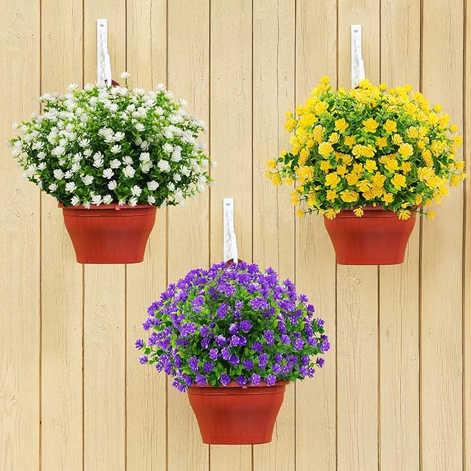 GREENRAIN Artificial Flowers Outdoor Fake Flowers for Decoration UV Resistant No Fade Faux Plastic Plants Garden Porch Window Box Décor (6 Bundles, 2#Yellow)