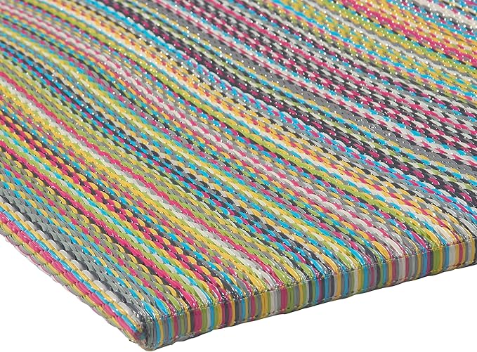 Fab Habitat Striped Non Slip Doormat - Durable, Thin - Recycled Plastic - Entryway, Front Door, Porch, Patio - Cancun - Candy (24" x 36" Non-Slip)