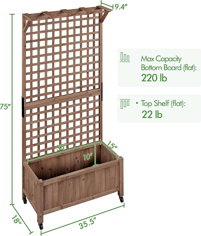 Yaheetech 72" H Horticulture Garden Planter with Trellis for Vine Climbing Plants, Raised Box Outdoor w/Drainage Holes Raised Garden Bed Planter Box for Flowers, Dark Brown
