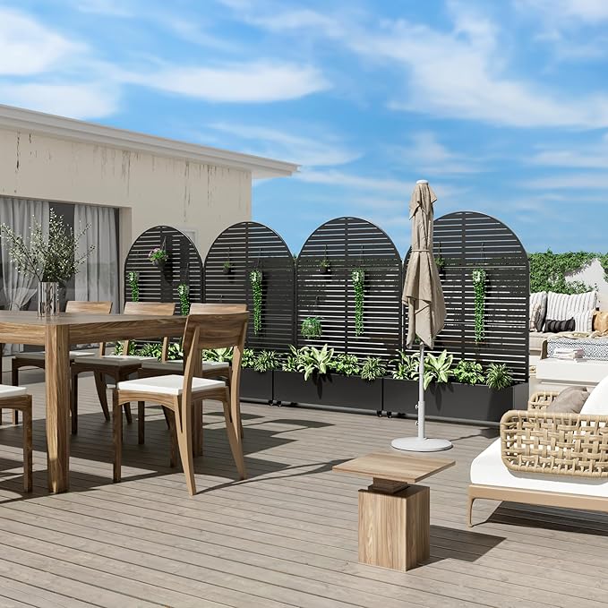 Casaphoria Metal Raised Garden Bed with Trellis and Wheels, 72"x47"x16" Arched Planter Box for Climbing Plants, Vegetables & Vines, Features Drainage Holes and Privacy Screen (Black-Louvered)