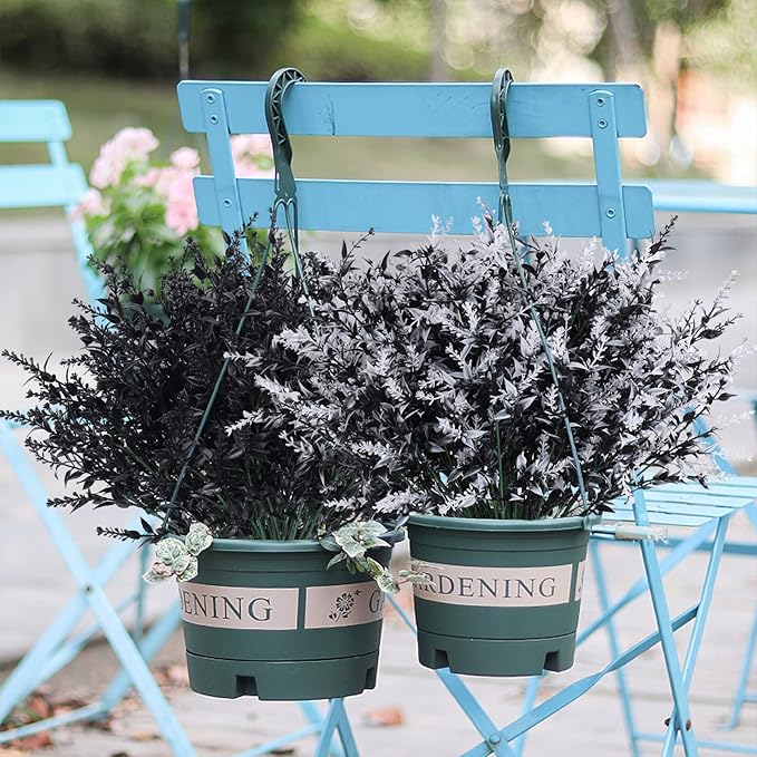 Artificial Plants Outdoor Artificial Outdoor Flowers UV Flowers Outdoor Artificial Greenery for flower arrangements Indoor Outside Hanging Plants Garden Porch Window Home Farmhouse Décor(Black+White)
