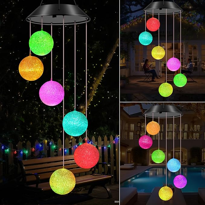 Ball Solar Wind Chimes Color Changing Lights Outdoor, Best Gifts for Mom Grandma Women Wife Aunt Daughter Sister, Unique Mobile Wind Chime, Gardening Yard Decorations