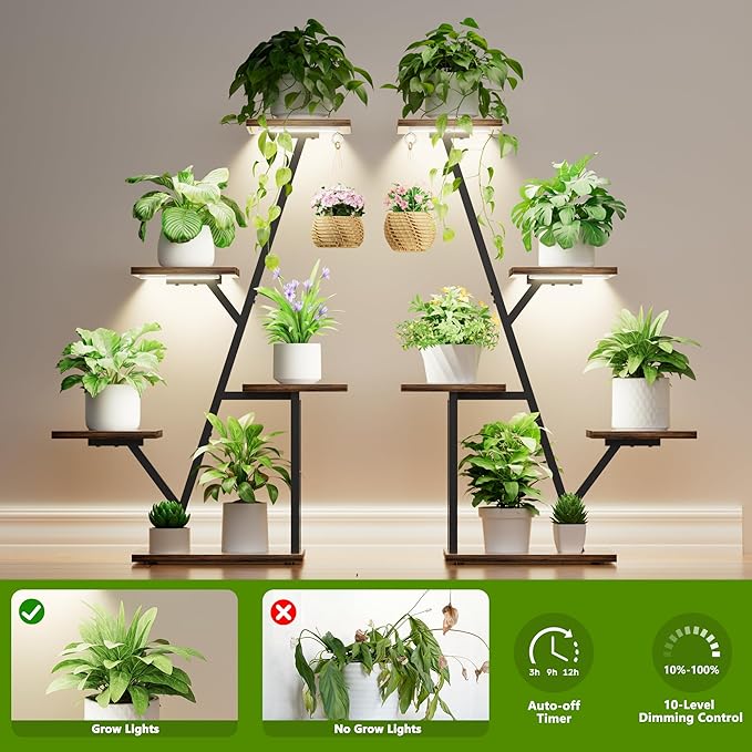 Plant Stand with Grow Light Indoor: Lighted Corner Plant Stands for Indoor Growing, 5 Tiered Plant Shelf, 40" Plant Shelf for Multiple Plants, Flower Holder Display for Living Room, Patio (2 Pack)