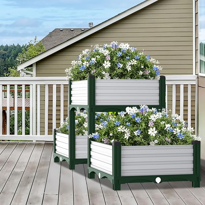 Planter Box Raised Garden Bed with Reinforced Support Rods, Drainage Grid, Multi-Combination Options for Vegetables, Flowers, and Herbs, Ideal for Balcony, and Patio Gardening