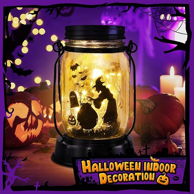 Halloween Decorations Halloween Decor Witch Solar Lanterns Witch Decorations Outdoor Lights Solar Garden for Yard, Patio,Backyard,Porch Torches Lights